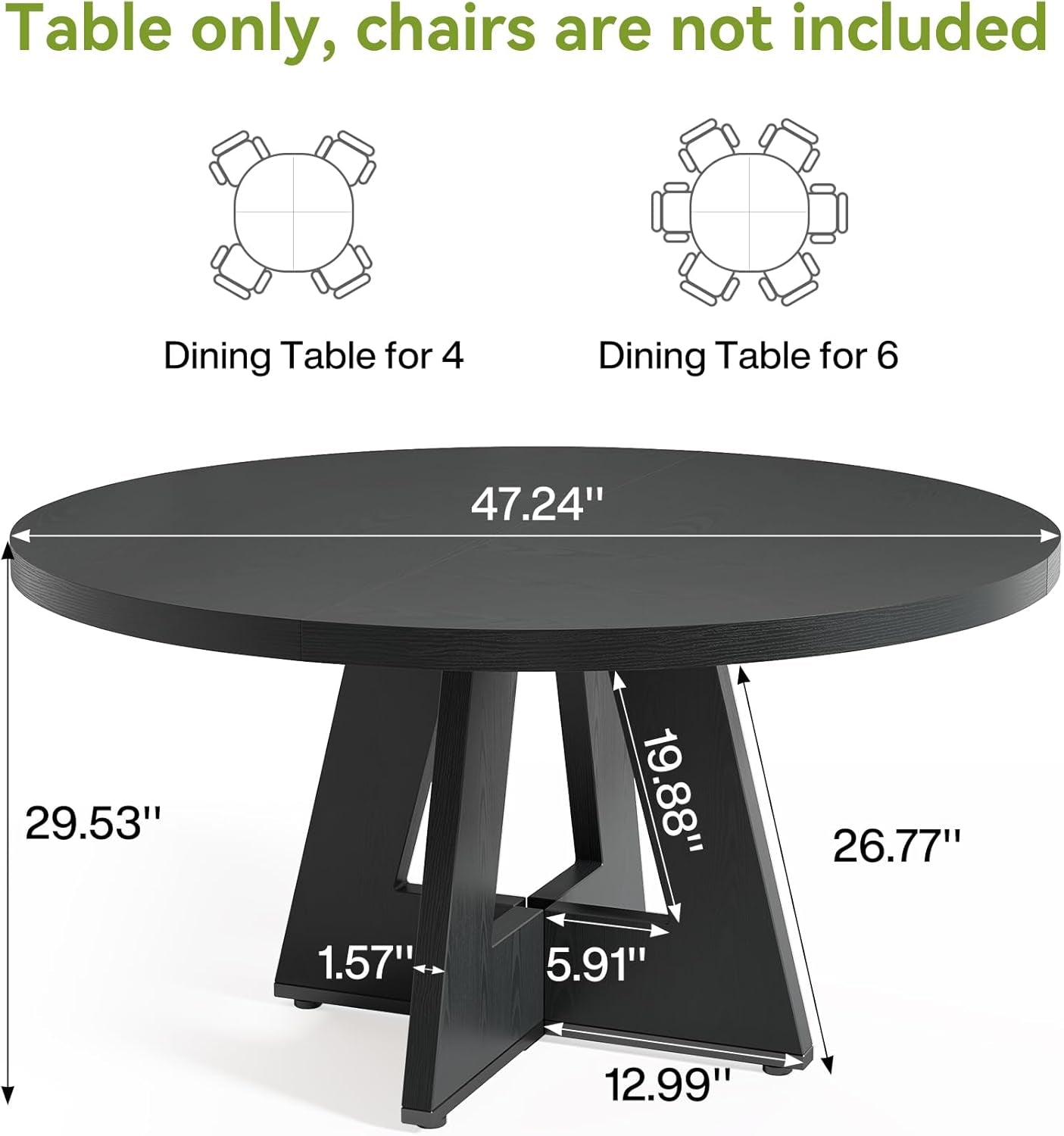 47 Inch Round Dining Table Black With Wooden Pedestal Base