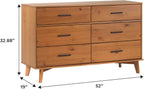 Walker Edision 6-Drawer Dresser In Solid Pine Wood With Metal Handles