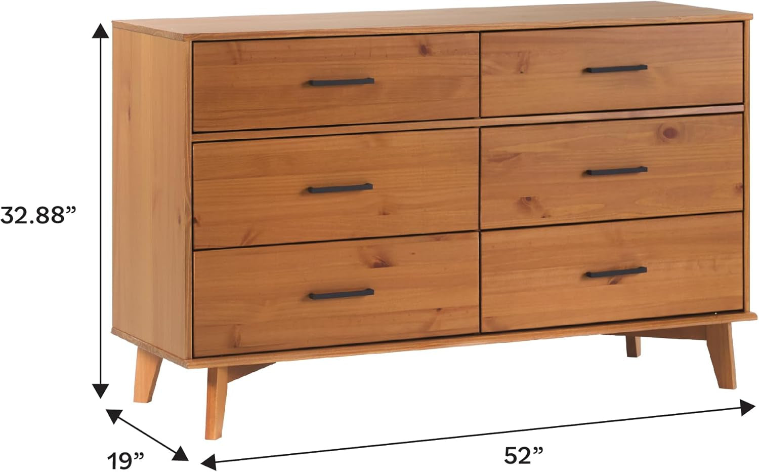 Walker Edision 6-Drawer Dresser In Solid Pine Wood With Metal Handles