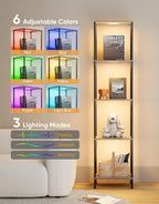 Display Shelf Floor Lamp With RGBW Light Gray Five Tier