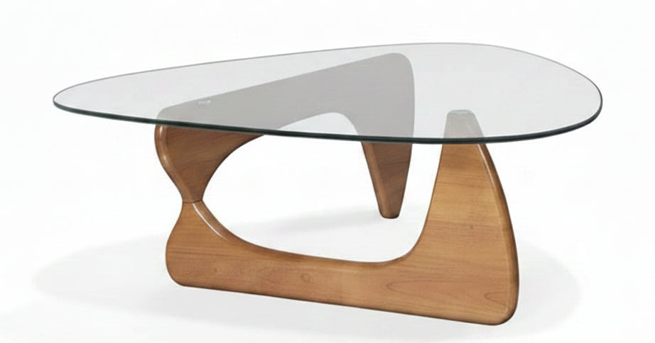 Mid Century Glass Top End Table With Light Walnut Finish