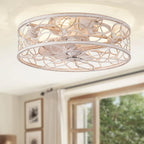 White And Gold Caged Ceiling Fan With Remote Light Fixture