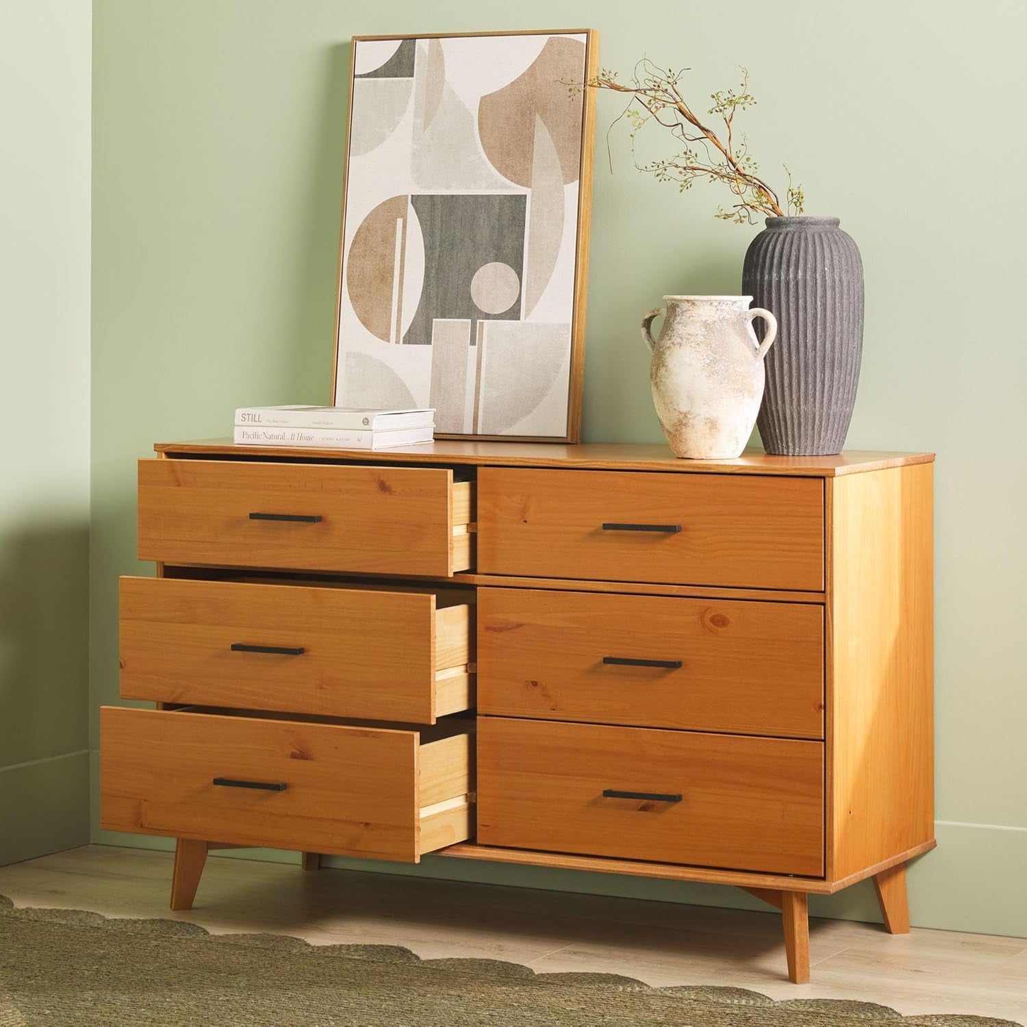 Walker Edision 6-Drawer Dresser In Solid Pine Wood With Metal Handles