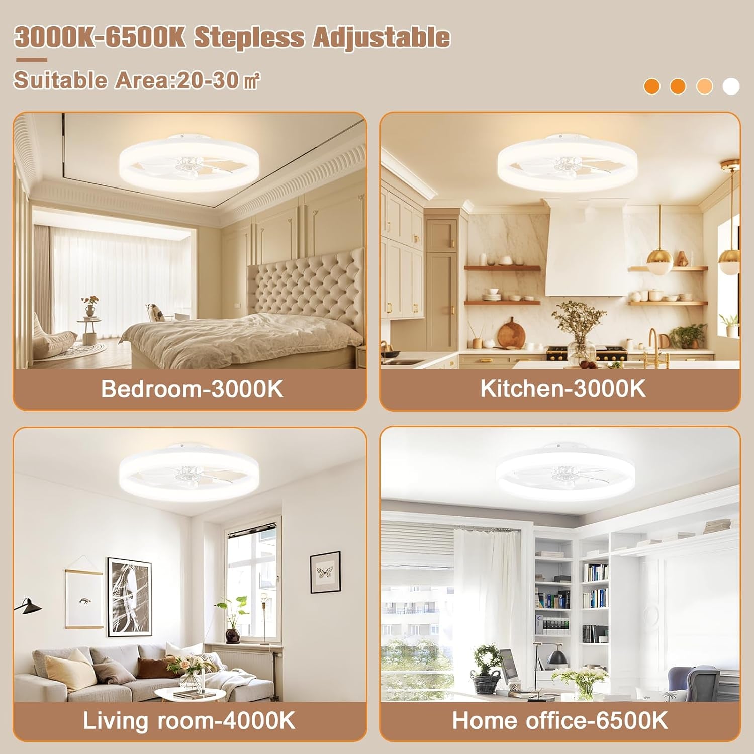 23.6 Inch White Low Profile LED Ceiling Fan Light With Remote Dimmable