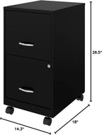 Two-Drawer Mobile File Cabinet Black With Locking Drawers 14.2 X 18 X