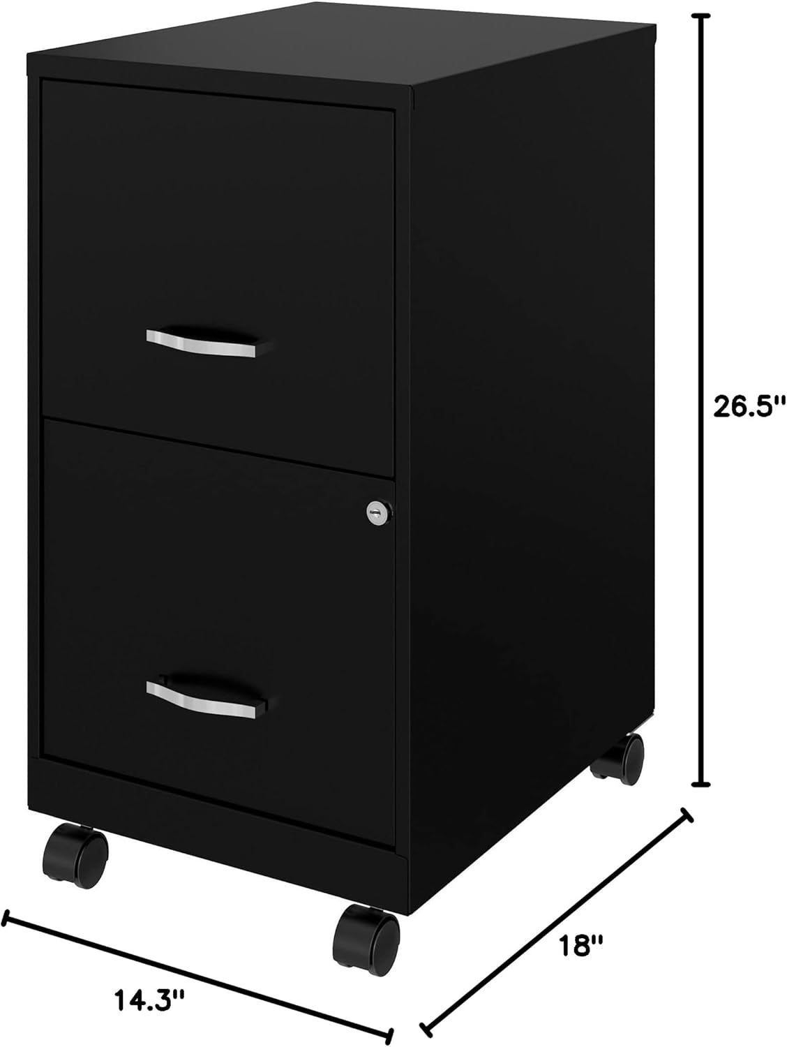 Two-Drawer Mobile File Cabinet Black With Locking Drawers 14.2 X 18 X