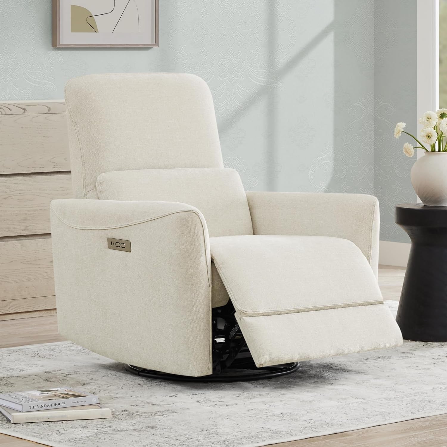 Power Recliner Chair With Linen Upholstery Lumbar Support