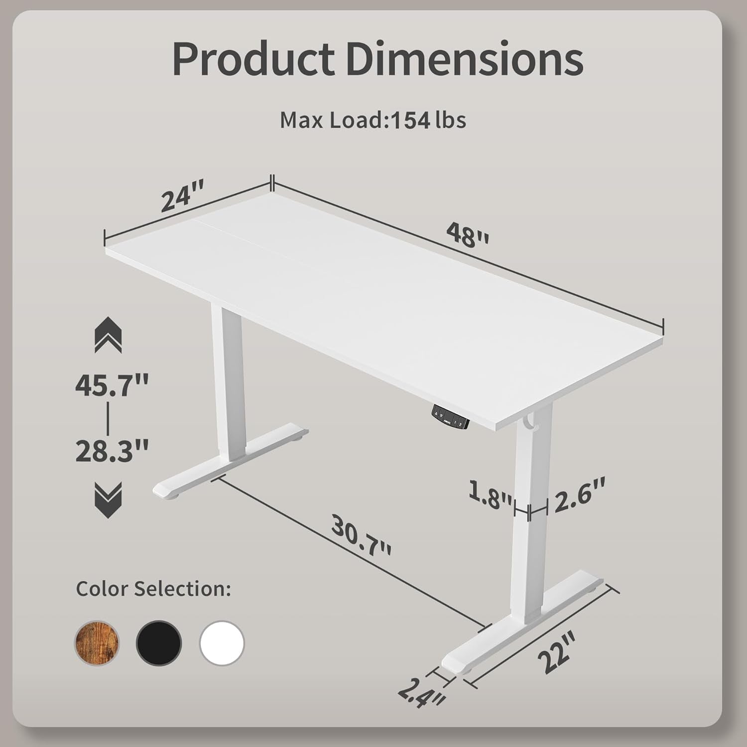 Electric Standing Desk 48x24 Height Adjustable Unit