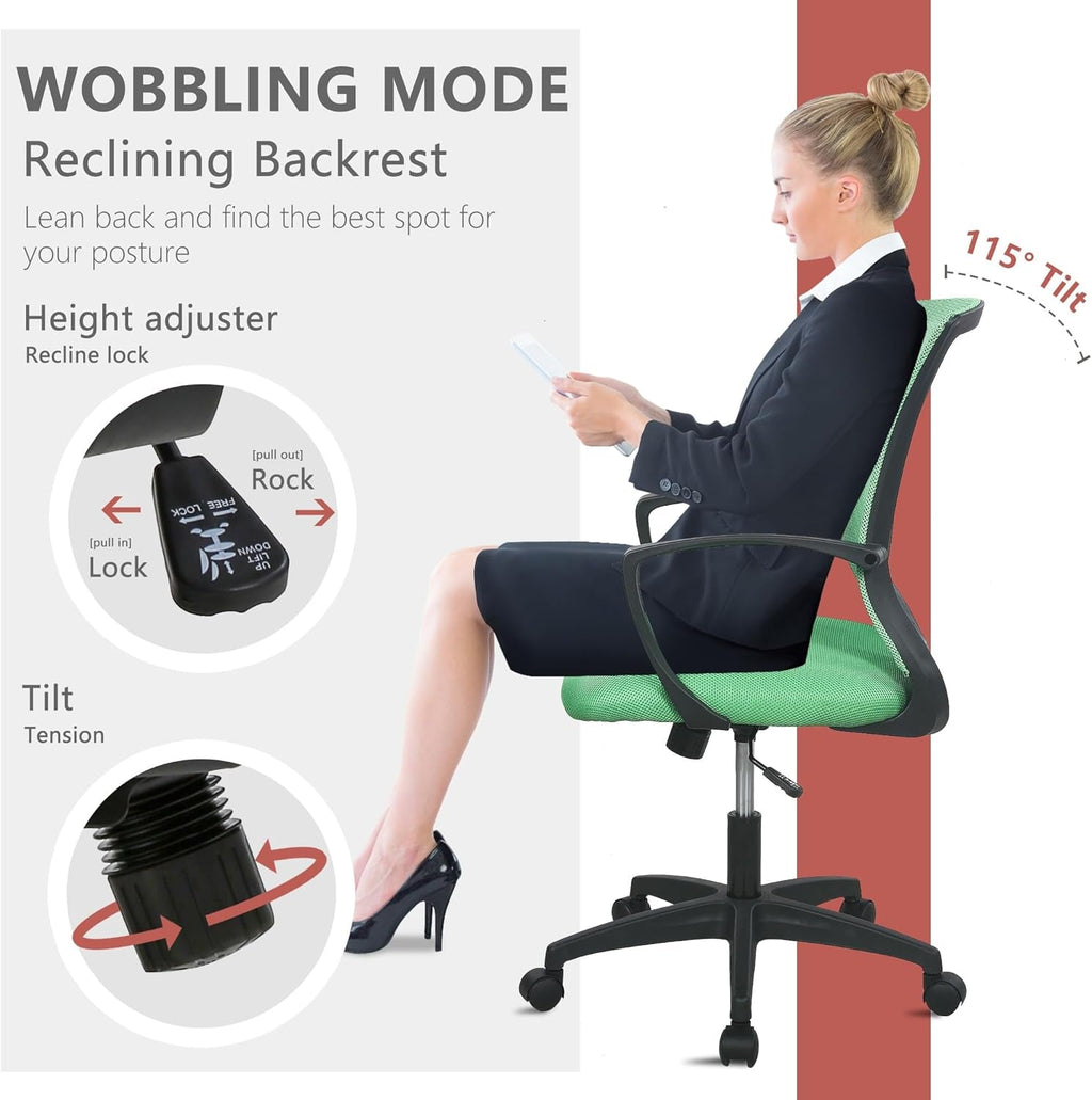 Green Ergonomic Mesh Office Chair With Lumbar Support