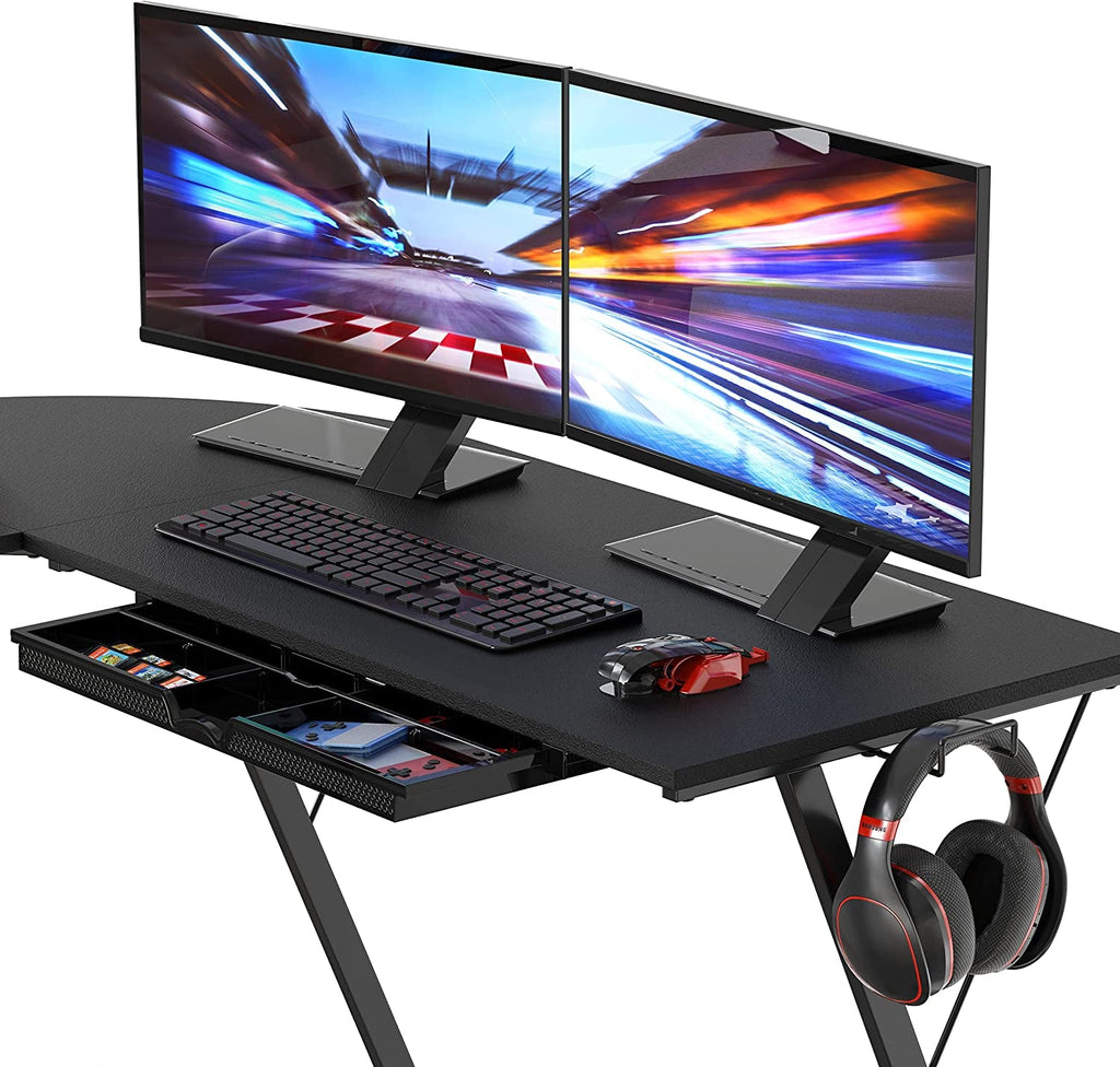 Vista L Shaped Desk With Removable Monitor Shelf In Black