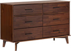 6 Drawer Solid Pine Wood Dresser With Walnut Finish