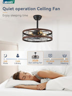 20 Inch Walnut Caged Fandelier Ceiling Fan With Light And Remote