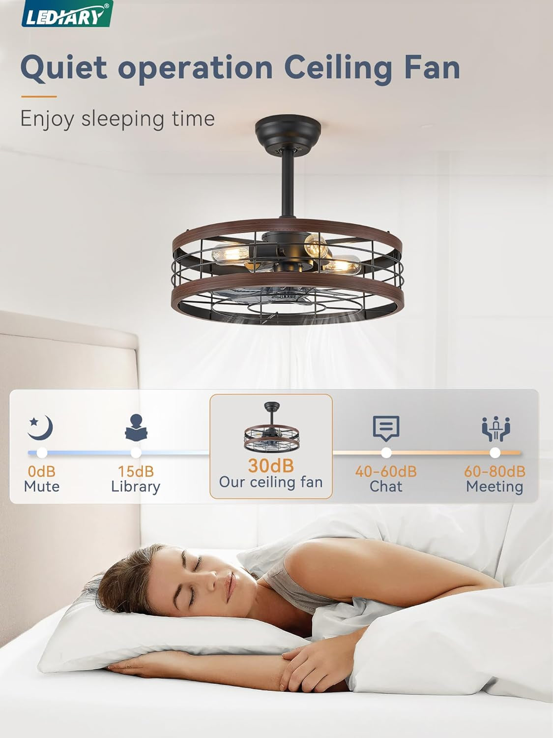 20 Inch Walnut Caged Fandelier Ceiling Fan With Light And Remote