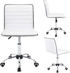 White PU Leather Vanity Chair — Mid Back Swivel Office Chair