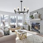Black 8 Light Chandelier For Dining Room Glass Shades
