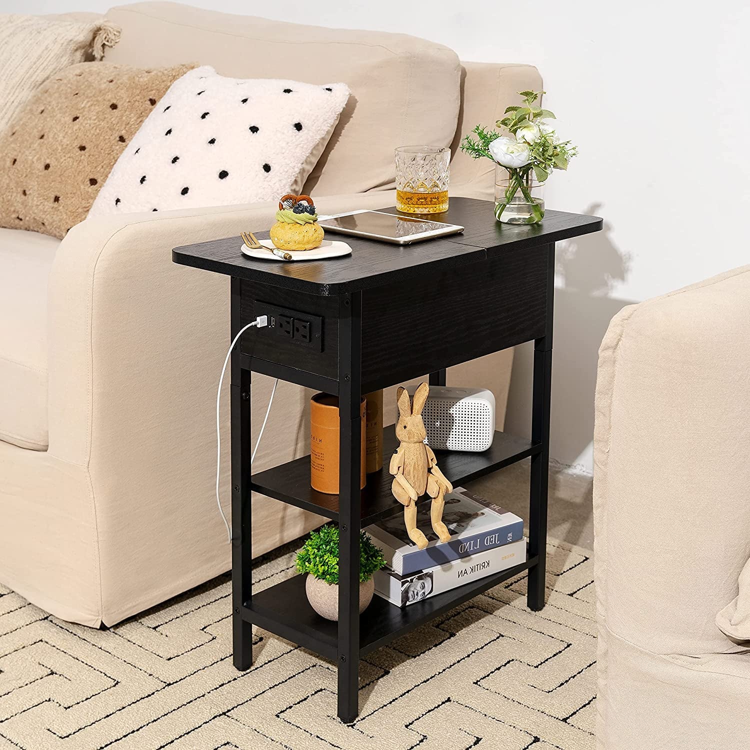 Slim Charging End Table With USB Ports And Outlets