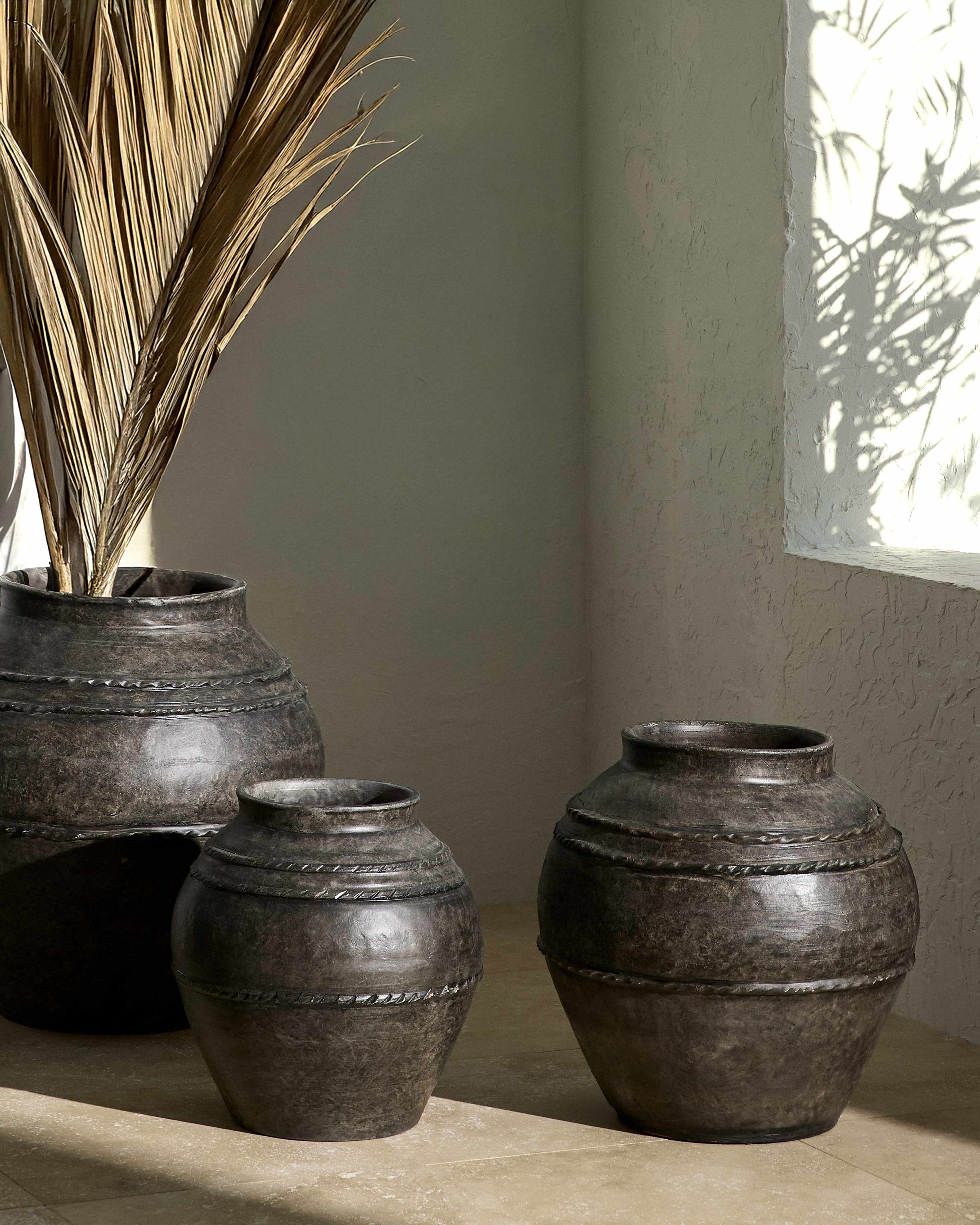 Bohemian decorative vase, artistic handmade piece for contemporary and rustic interiors in a room