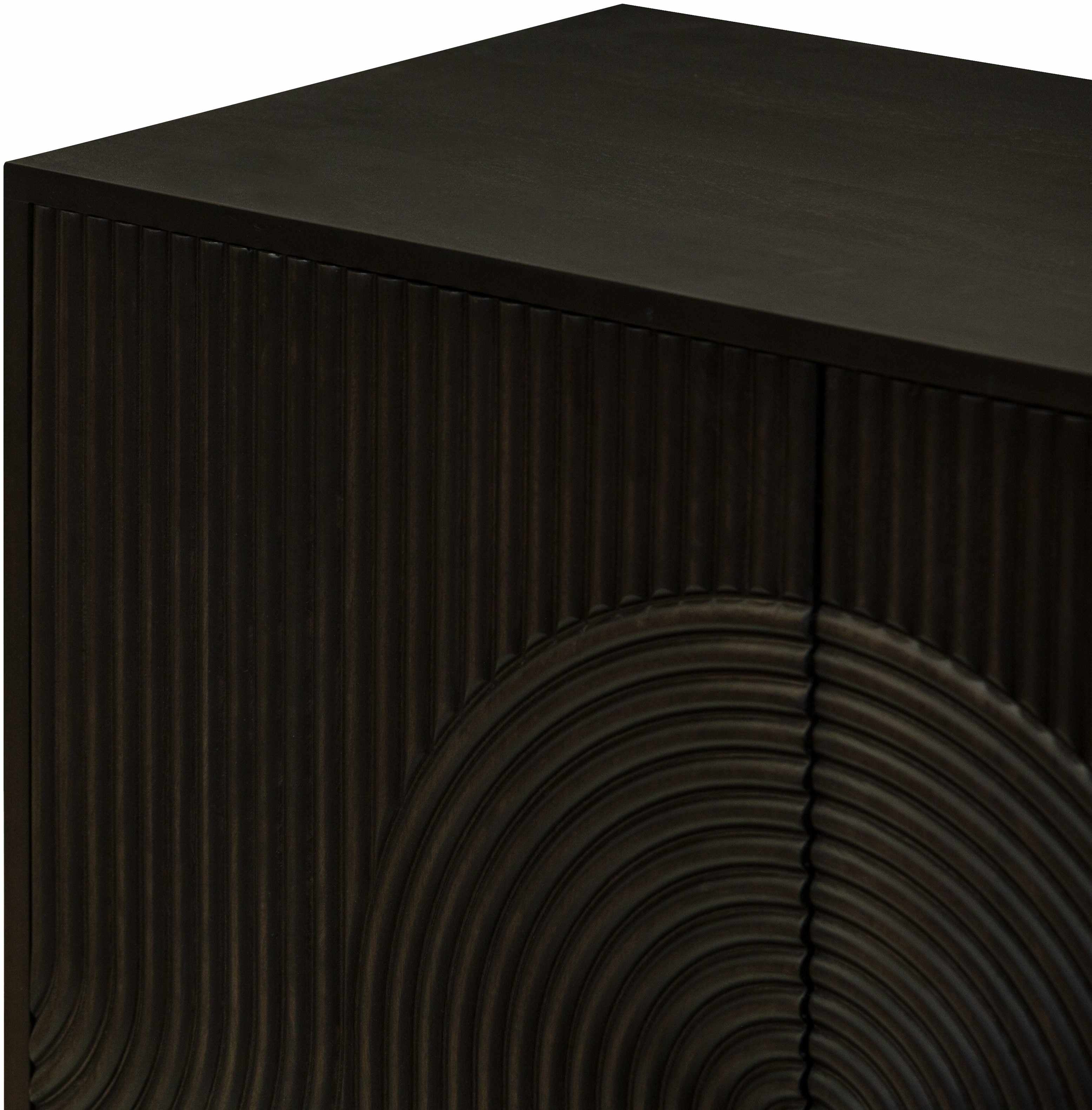 Contemporary Black Storage Cabinet with Natural Wood Detailing closeup look