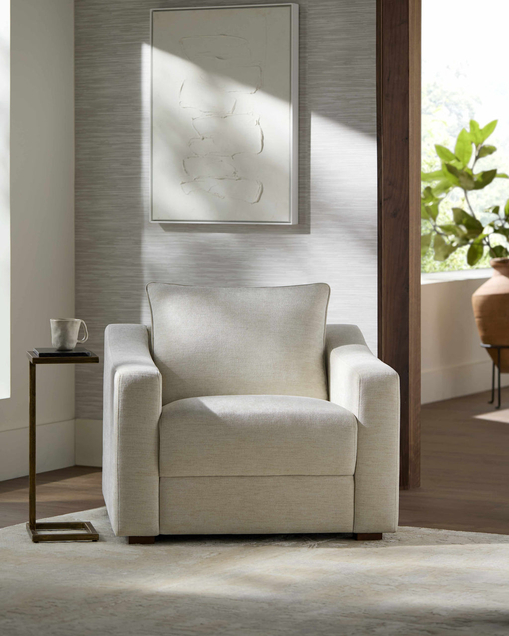 Contemporary Scandinavian-style chair, sleek minimalist seating, armchair in a room
