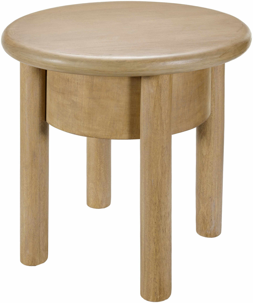 Contemporary side table crafted from solid mango wood Minimalist neutral-toned end table for modern and cozy interiors Natural wood accent table in warm beige tone for living room décor