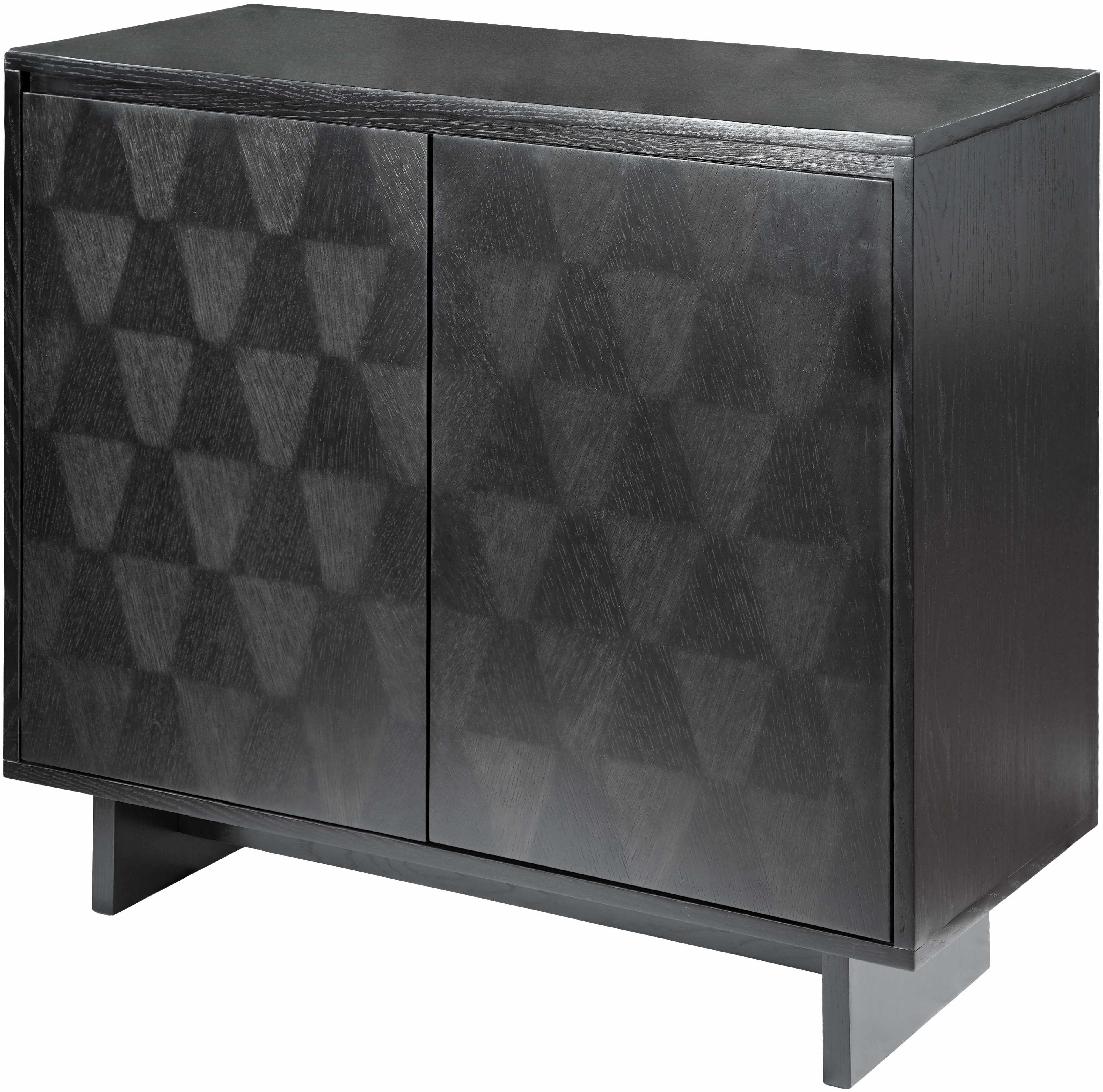Contemporary storage cabinet in black with oak wood base modern minimalist design Scandinavian style closer look