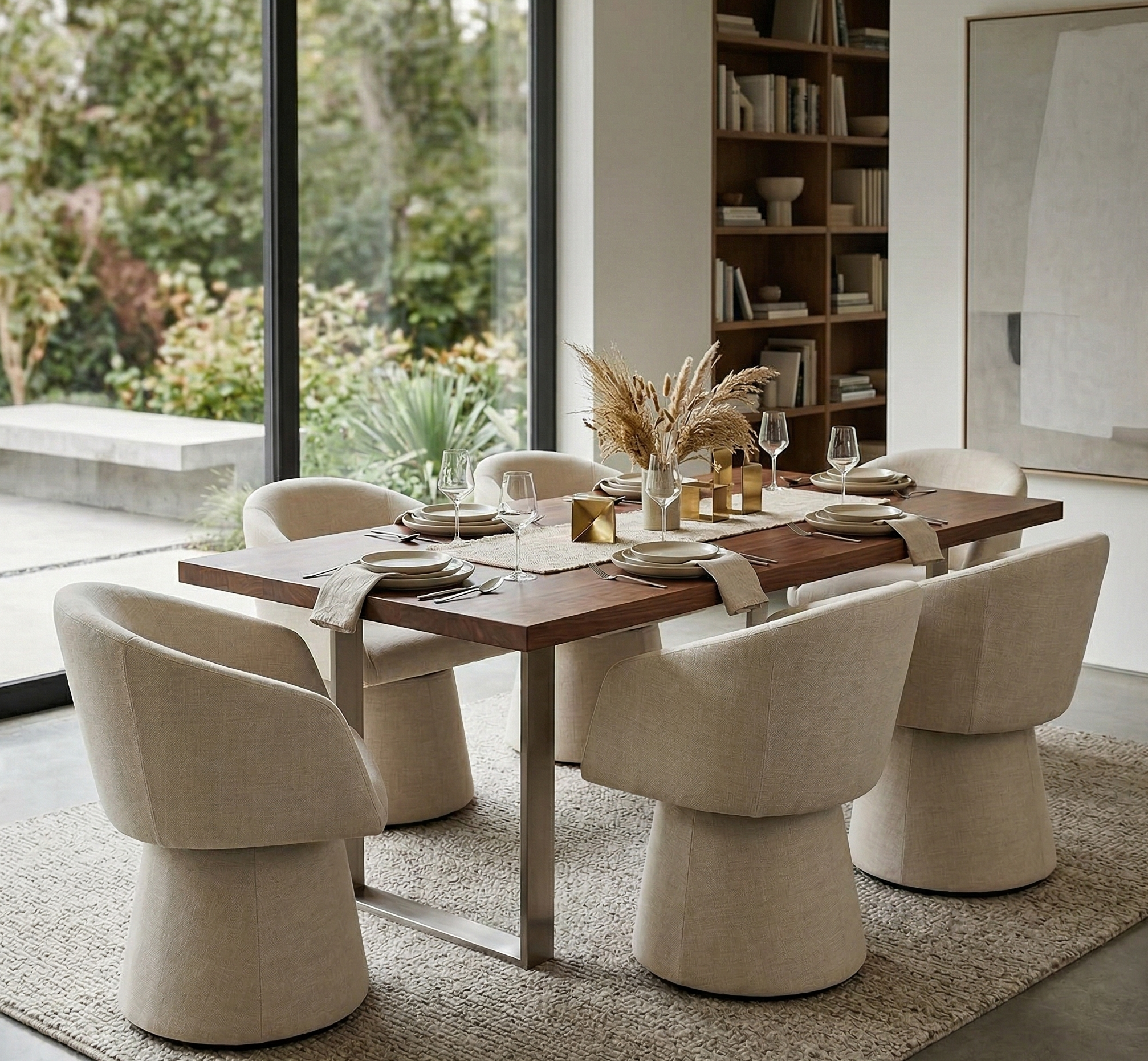 360 Degree Modern Swivel Linen Dining Chairs Set Of 4