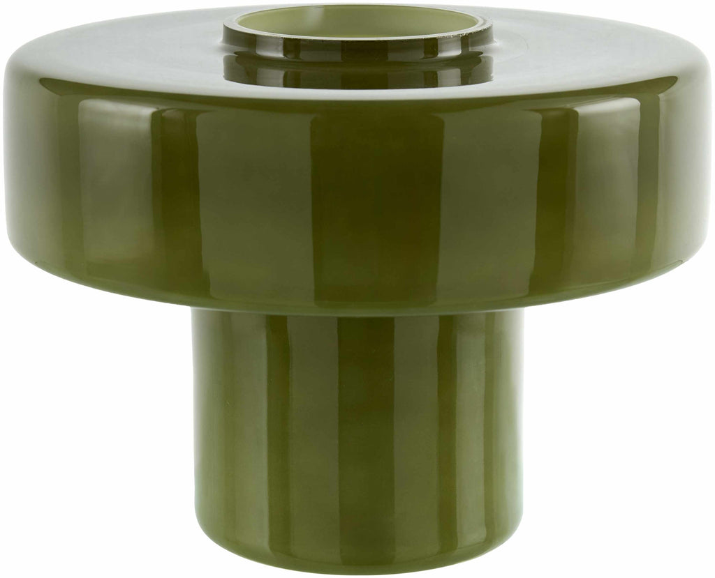 Green yellow contemporary accent table lamp with ribbed texture on a white background from aside