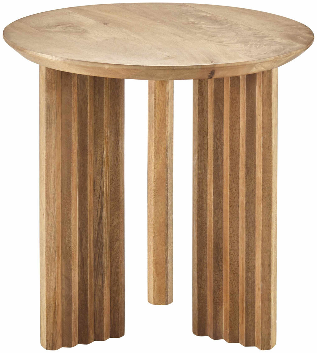 Hand‑crafted mango wood end table with solid base and warm natural grain minimalist modern design