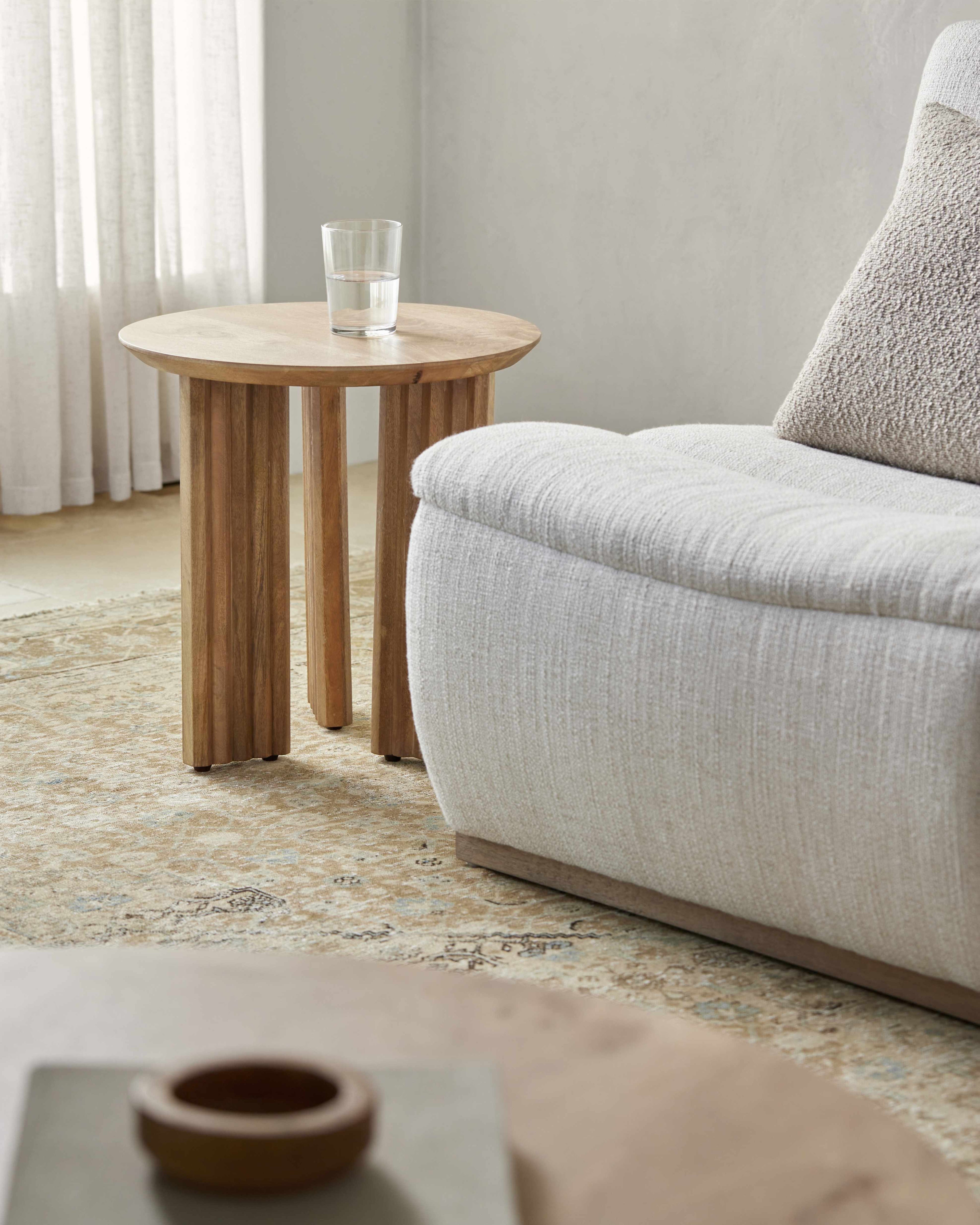 Hand‑crafted mango wood end table with solid base and warm natural grain minimalist modern design