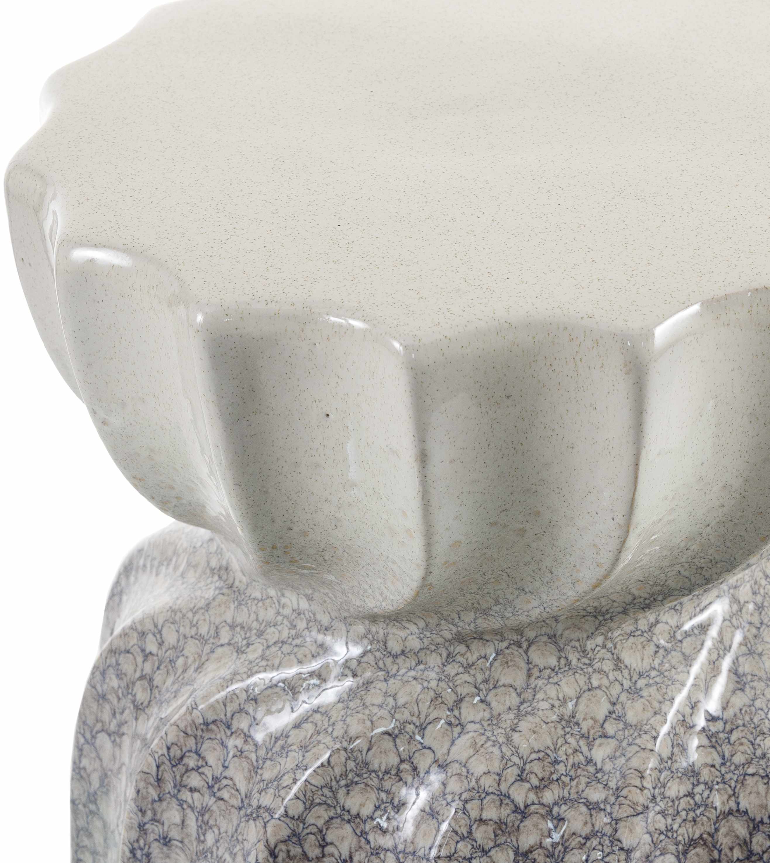 Handcrafted ceramic stool with organic textures and modern minimalist design closer look