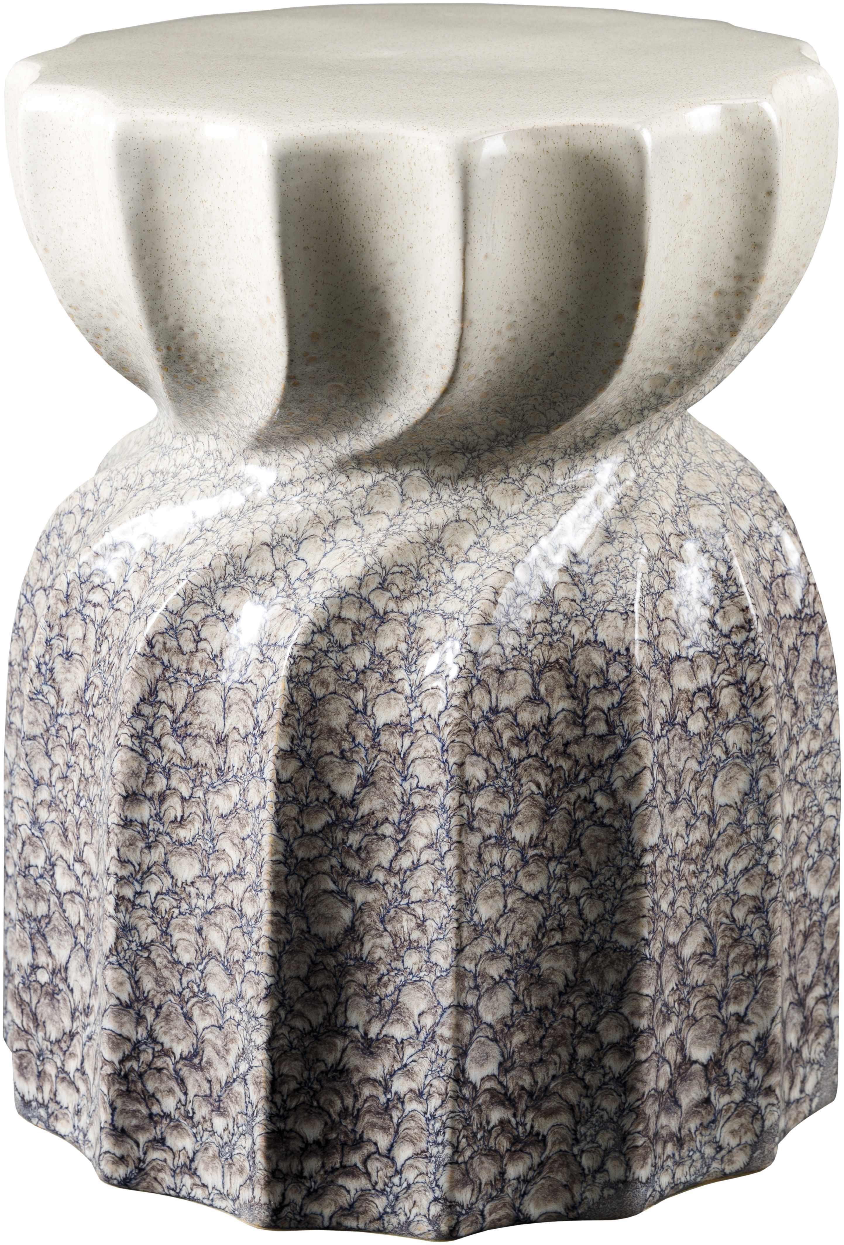 Handcrafted ceramic stool with organic textures and modern minimalist design