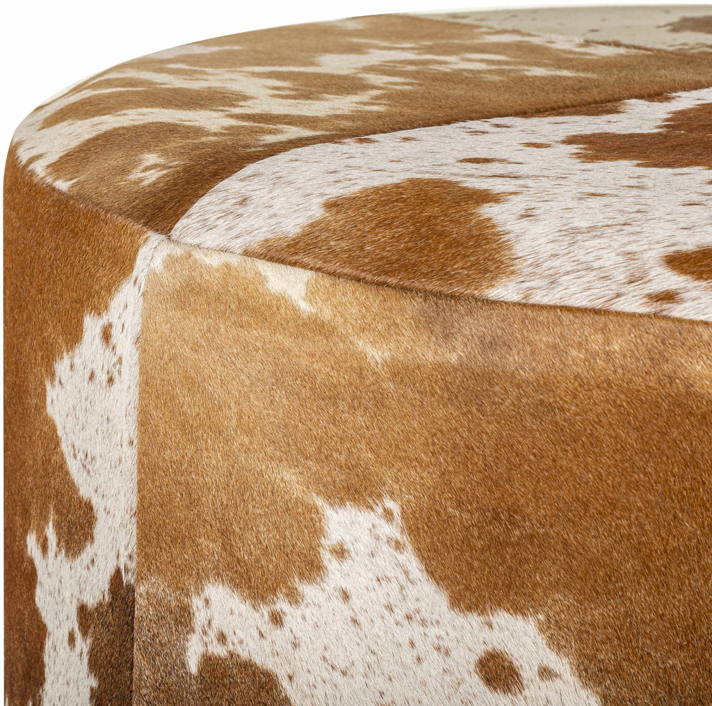 Modern Scandinavian ottoman with natural textured upholstery and wooden base contemporary sophisticated design closer look from the side