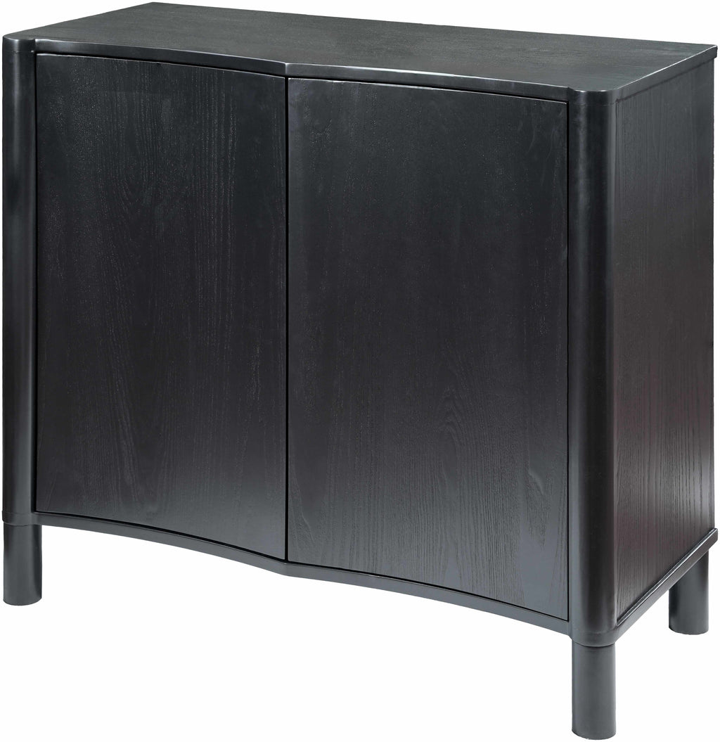 Modern black wood cabinet with minimalist Scandinavian design closer look from a side