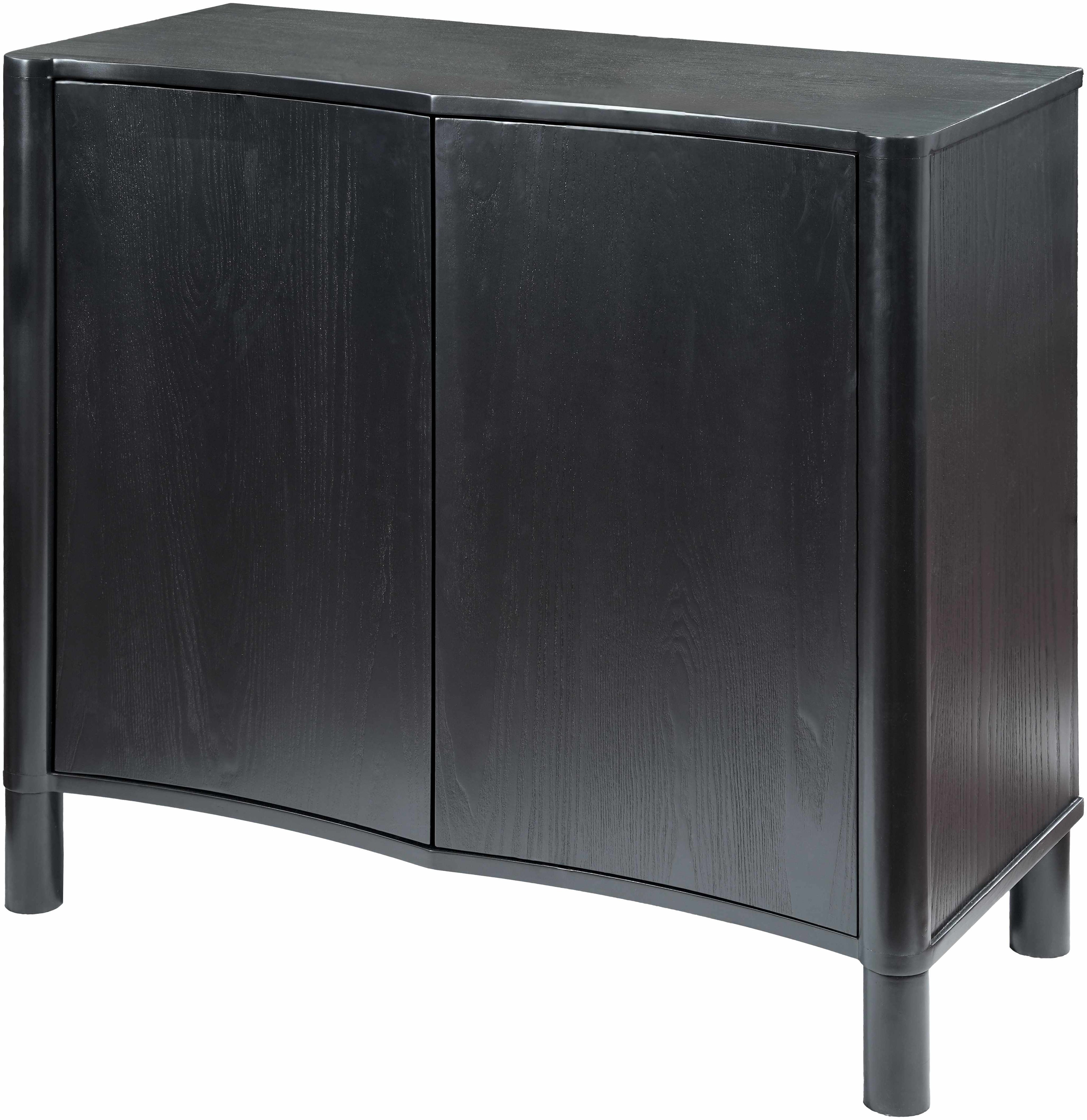 Modern black wood cabinet with minimalist Scandinavian design closer look from a side