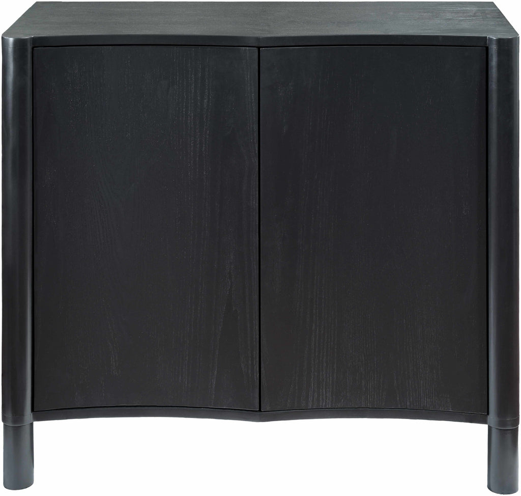 Modern black wood cabinet with minimalist Scandinavian design closer look from front