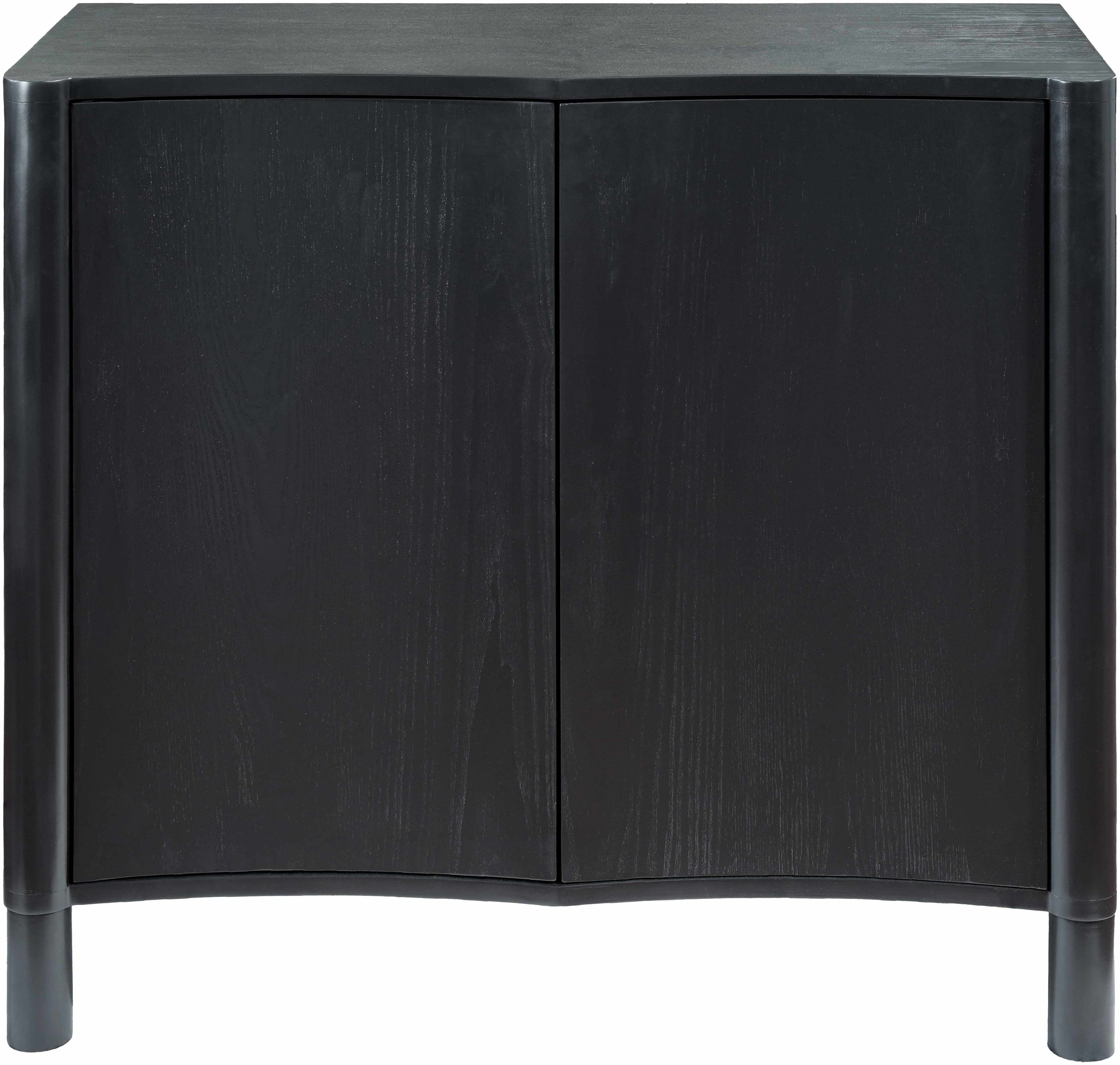 Modern black wood cabinet with minimalist Scandinavian design closer look from front