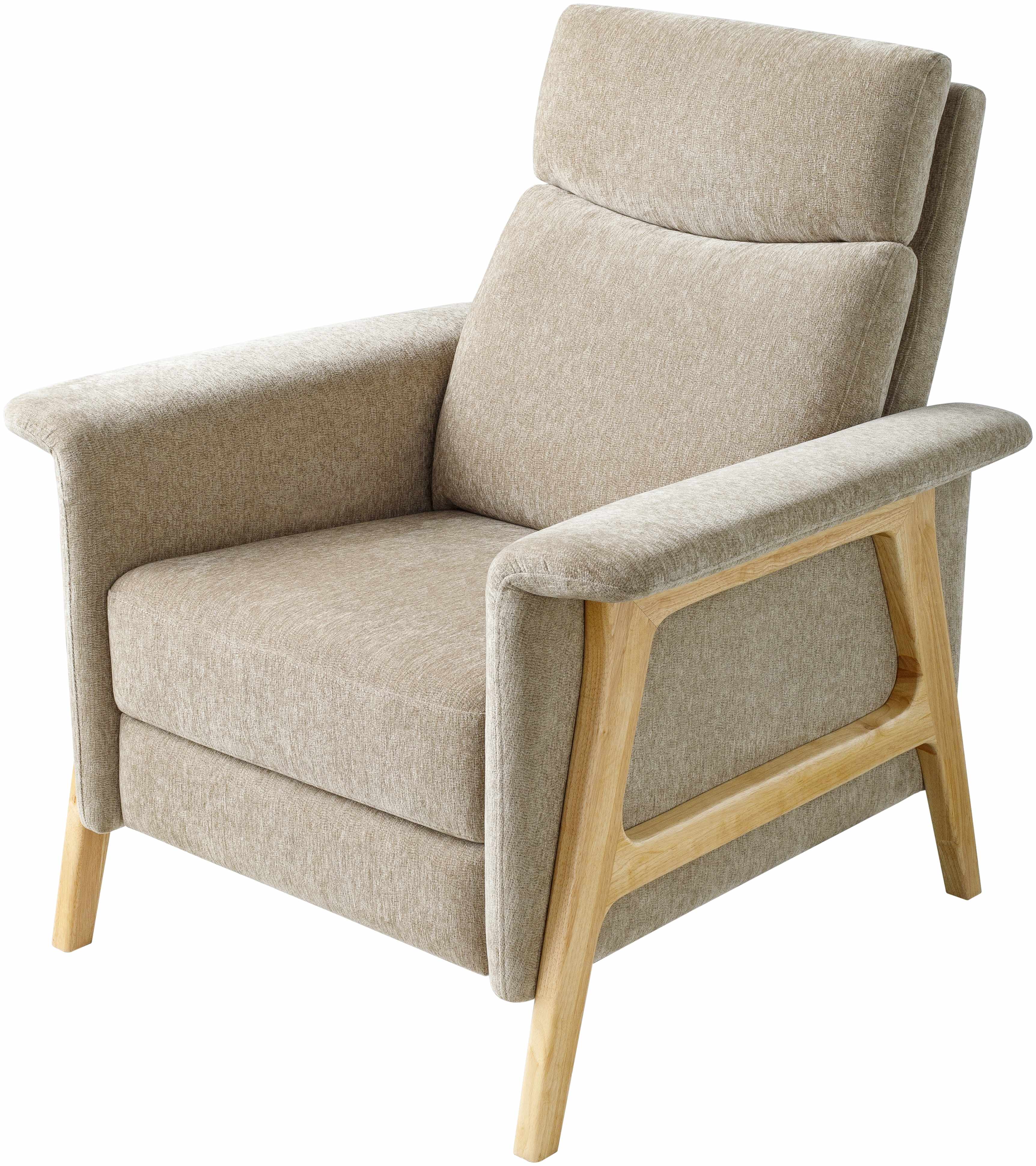 Beige armchair with wooden legs on a white background contemporary design, Scandinavian style, modern design