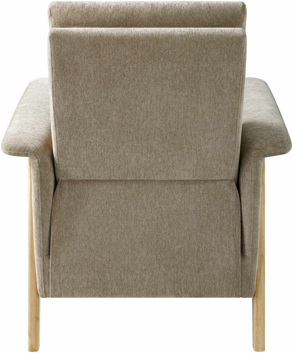 Beige armchair with wooden legs on a white background