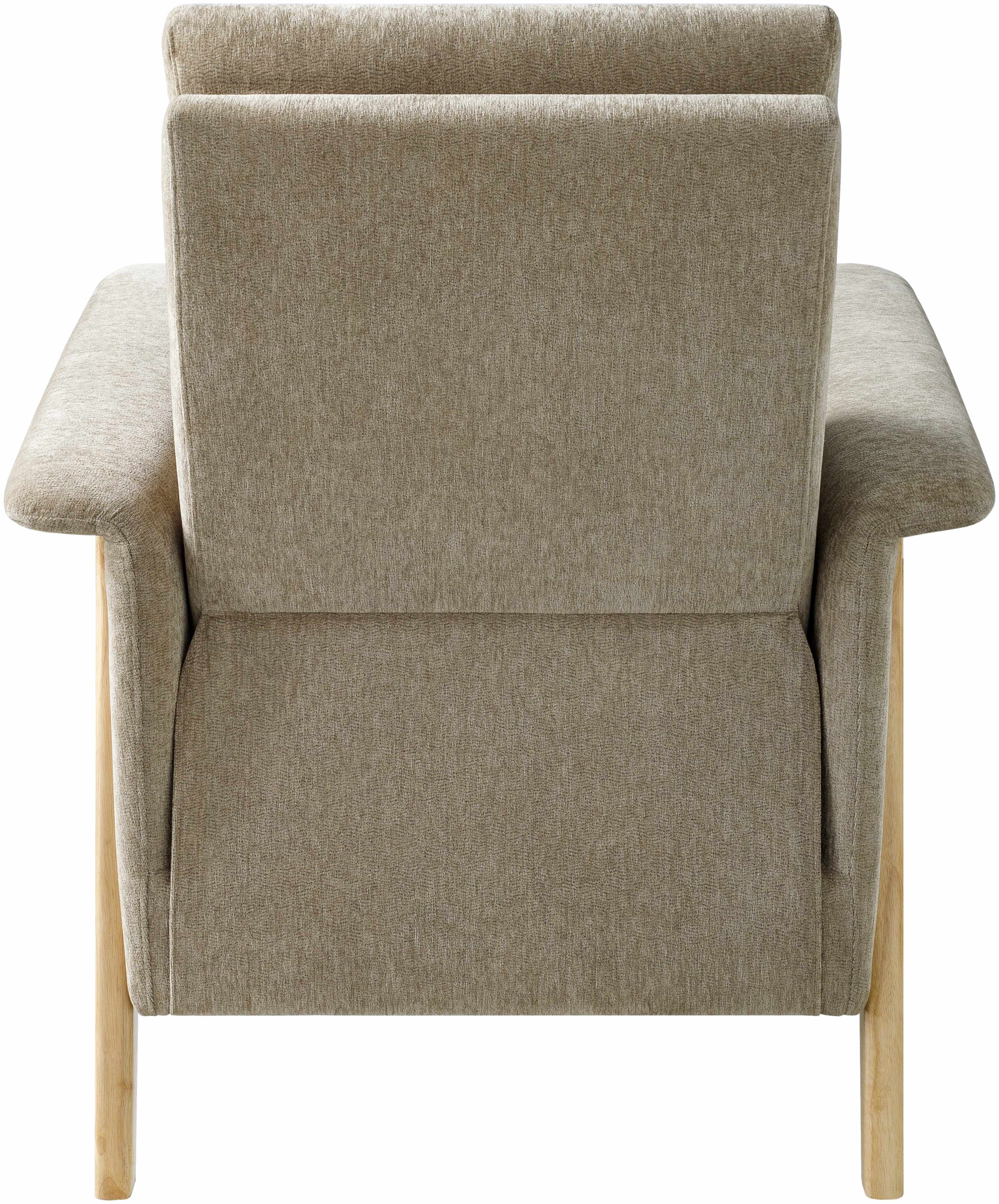 Beige armchair with wooden legs on a white background