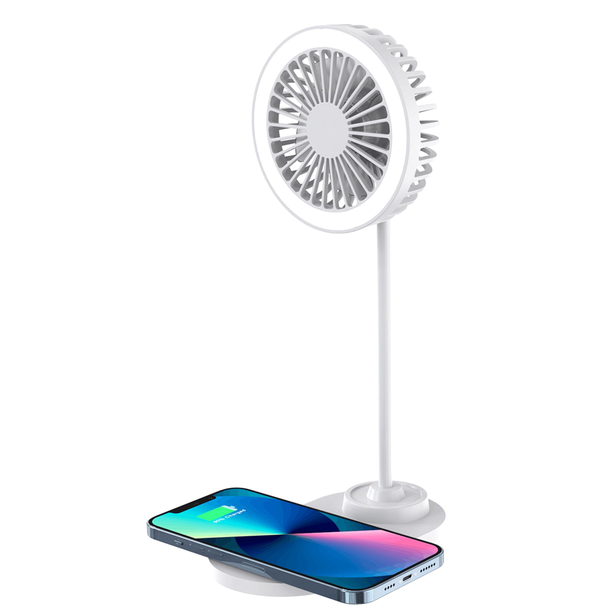 ZTECH IllumiBreeze LED Desk Fan with Wireless Charging Base – White