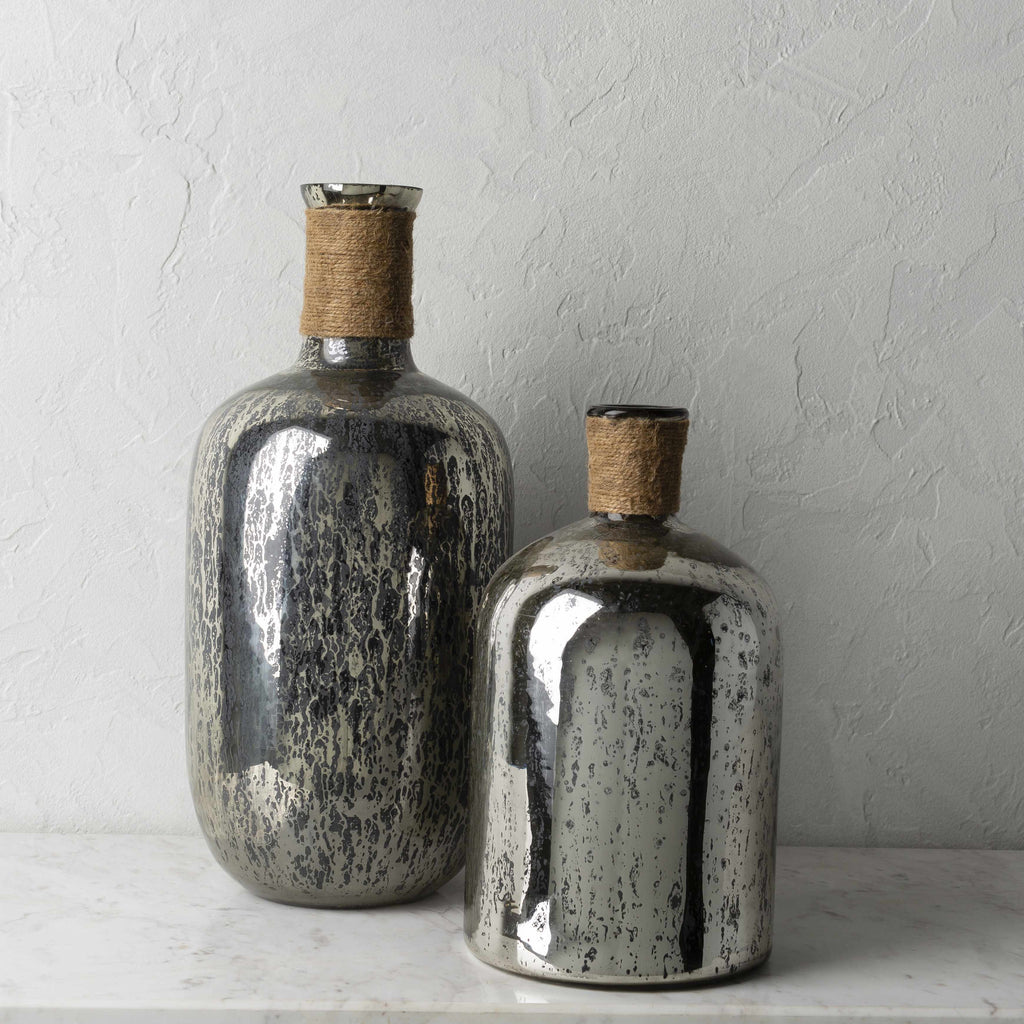 Rustic modern glass vase with metallic splatter texture decorative centerpiece