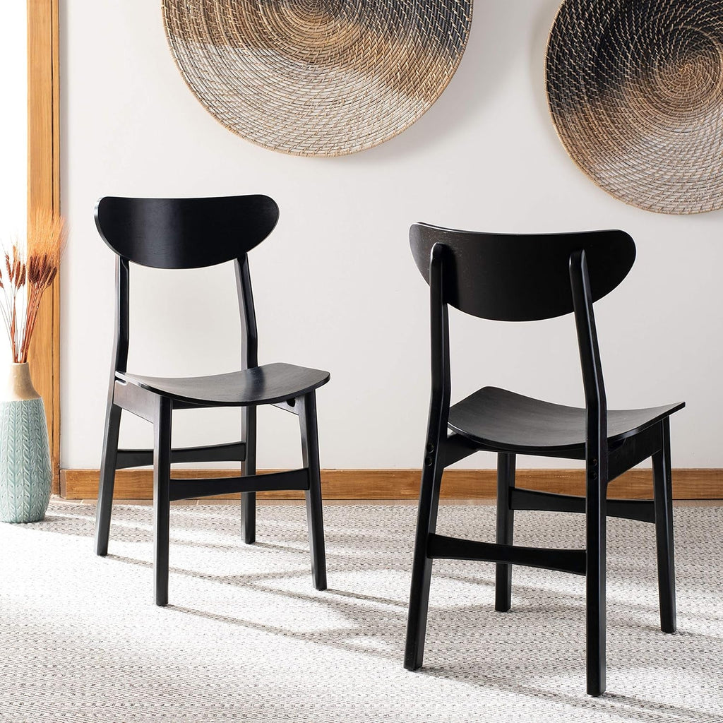 Retro Black Wood Dining Chair Set Of 2 For Home Dining