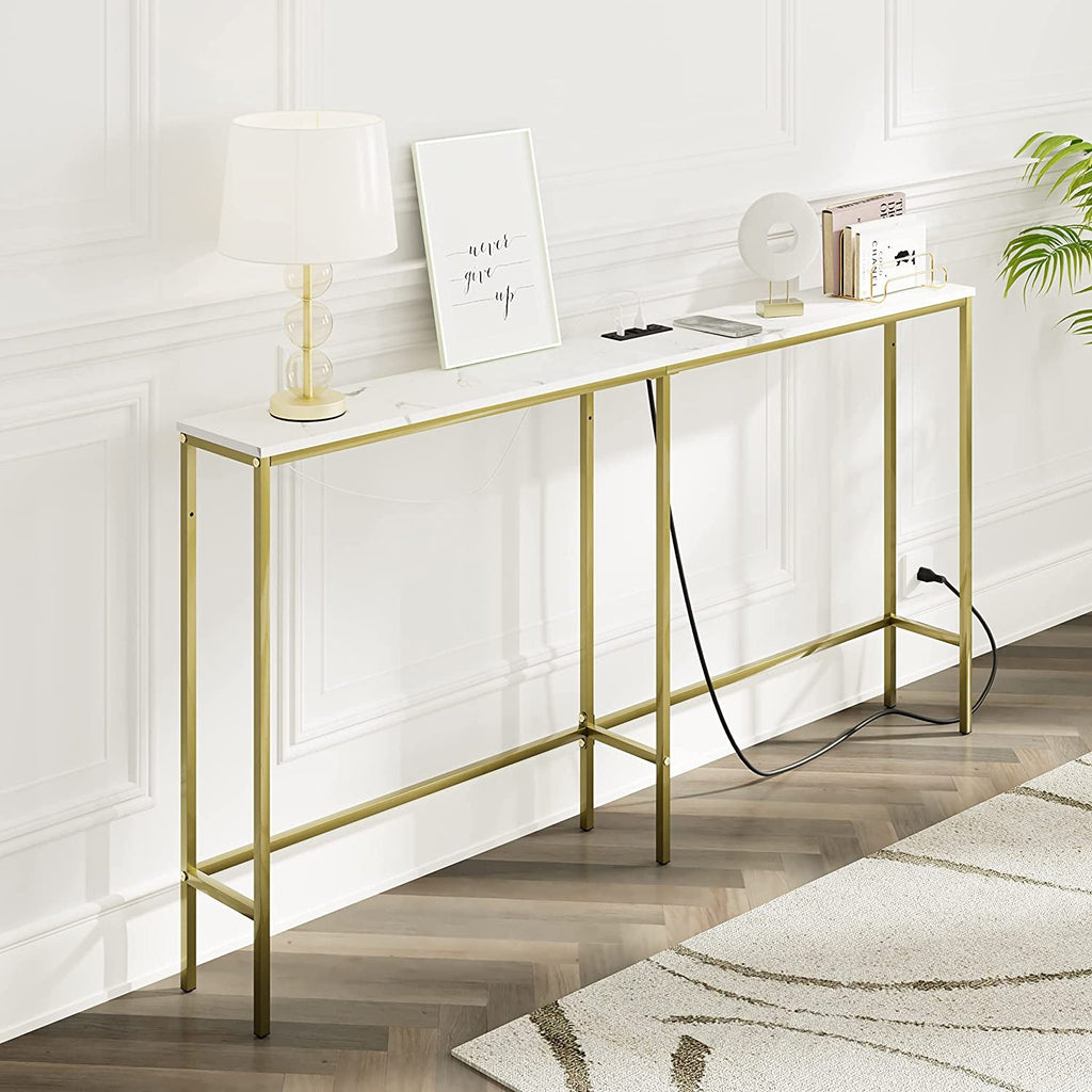 Gold Frame Console Table With Power Outlet And USB Ports