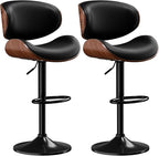 Set Of 2 Adjustable Swivel Bar Stools For Kitchen Island Black