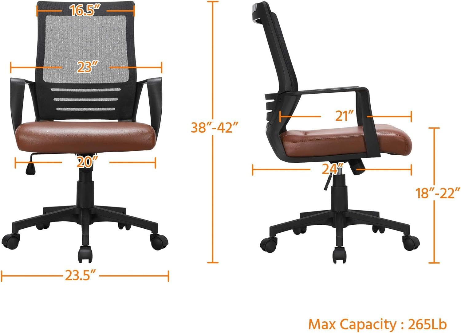 Ergonomic Brown Leather Mesh Office Chair With Lumbar Support