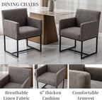 Set Of 4 Grey Upholstered Armchairs With Linen Fabric