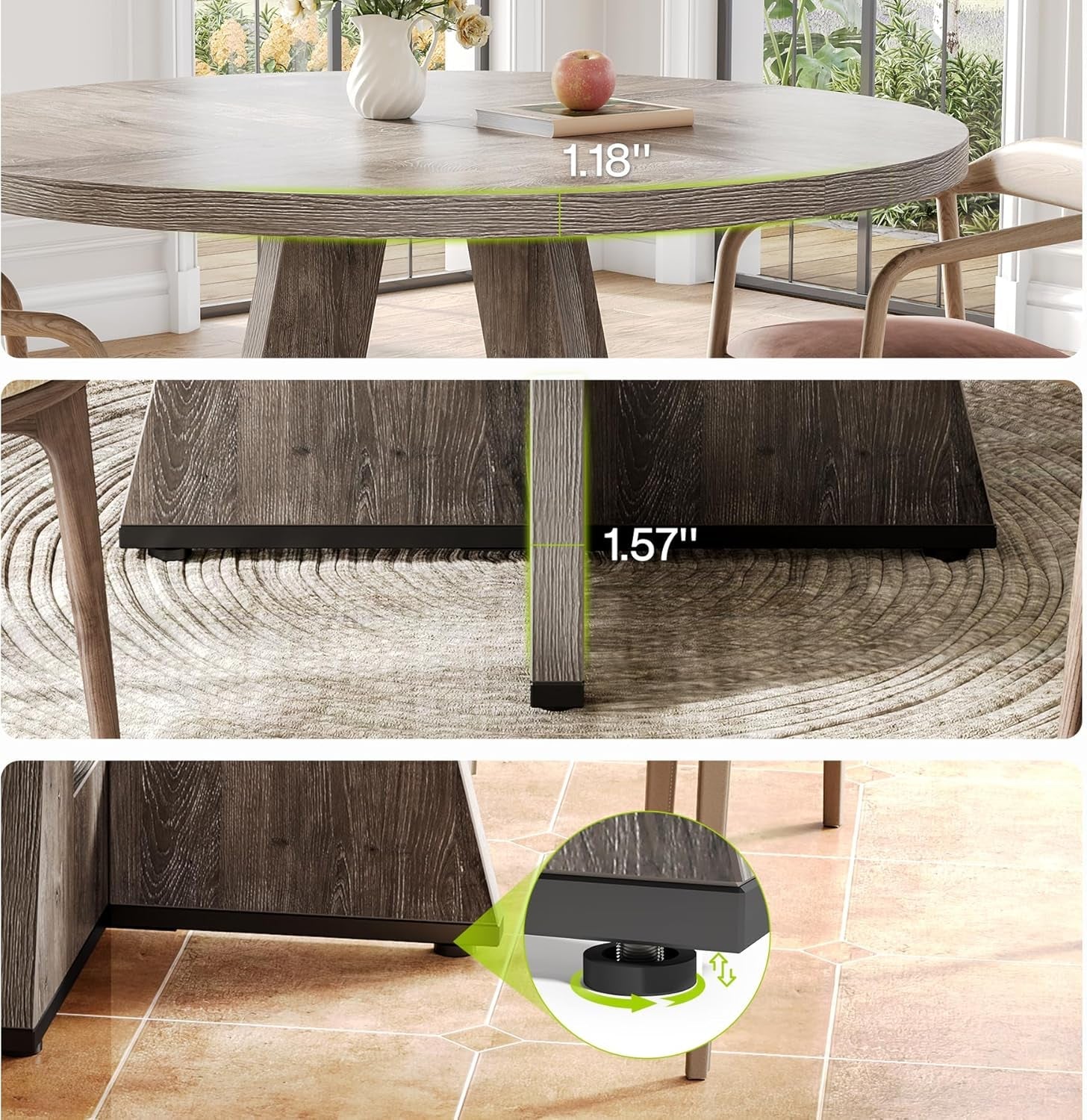 Round 47 Inch Dining Table For 4 To 6 With Grey Pedestal