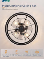 20 Inch Black Bladeless Fandelier Ceiling Fan With Light And Remote 6
