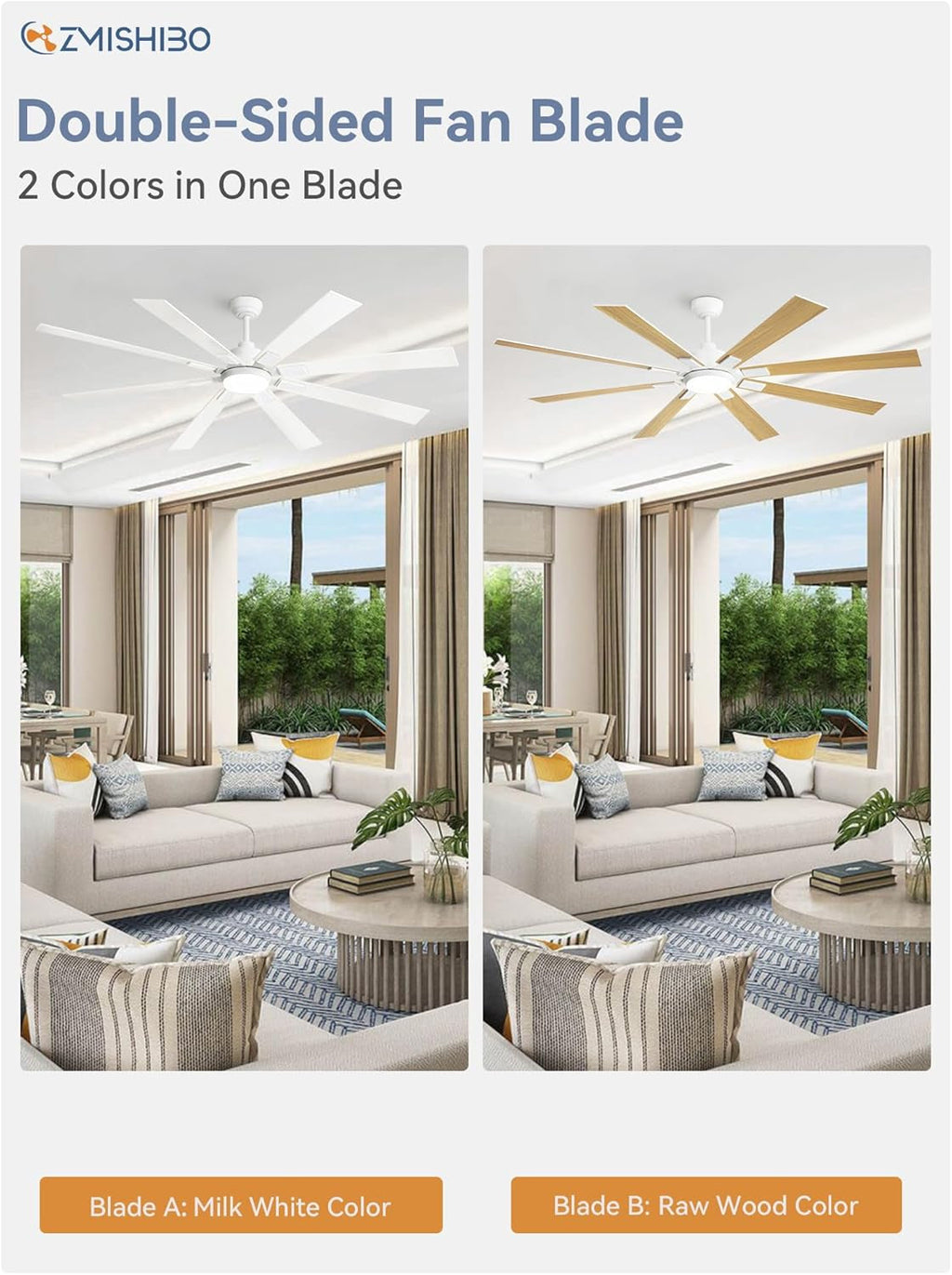 72 Inch White Ceiling Fan With Lights And Remote DC Motor