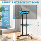 Rolling TV Stand 32-75 Inch With Height Adjustable Shelf